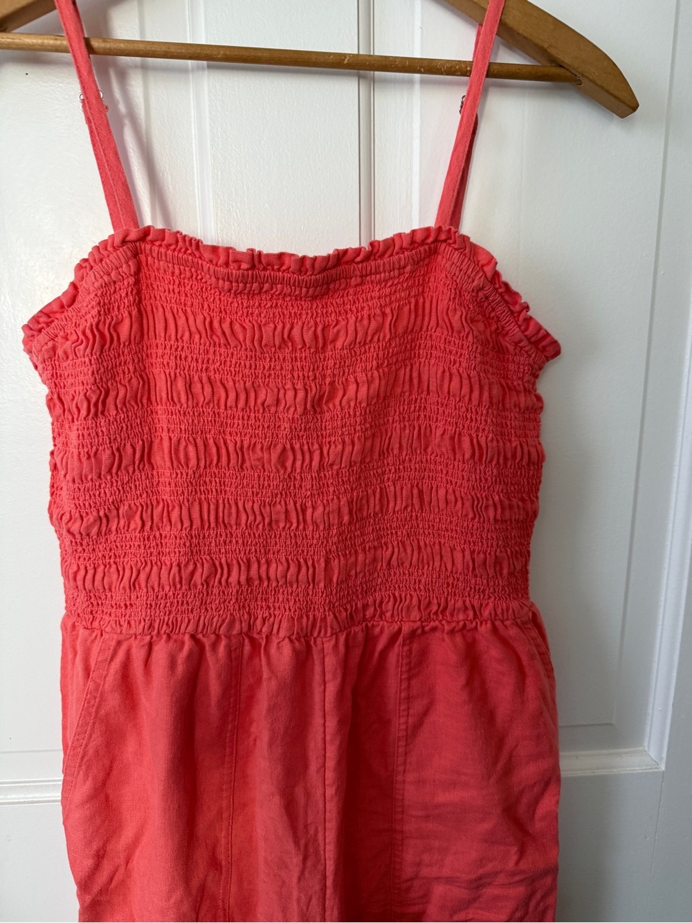 Bright Coral Linen Blend Jumpsuit - Picture 2 of 6